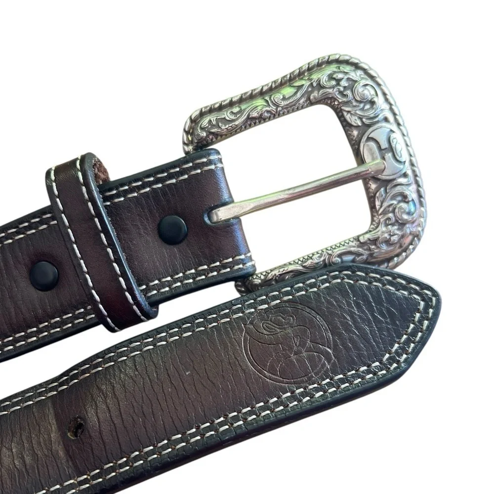 Hooey 42 Brown Genuine Leather Tooled Western Style Belt Unisex